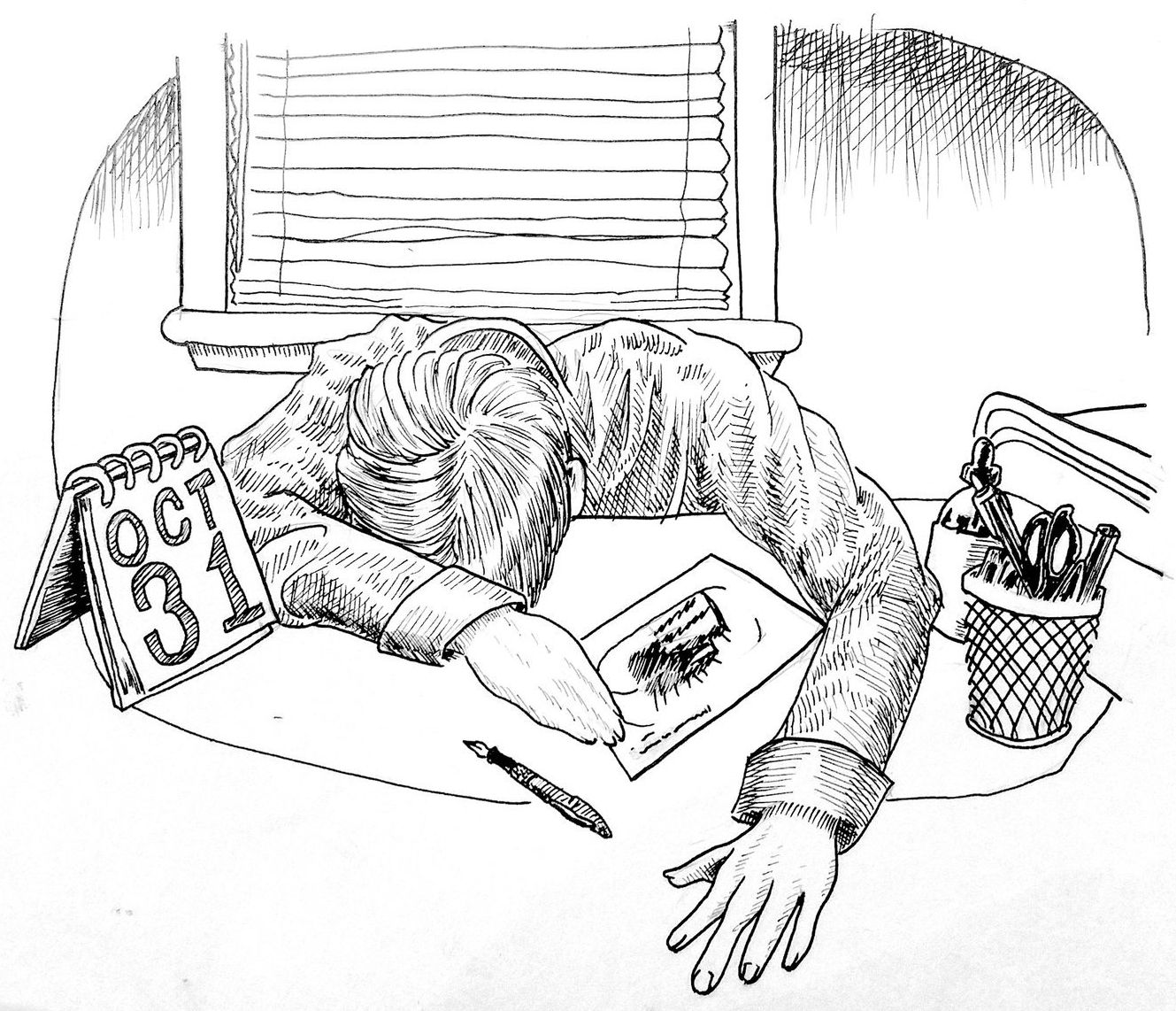 Inktober Prompt: Exhausted. Depicted: me after Inktober